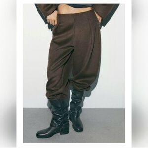 Zara Wool Barrel Pleated Pants